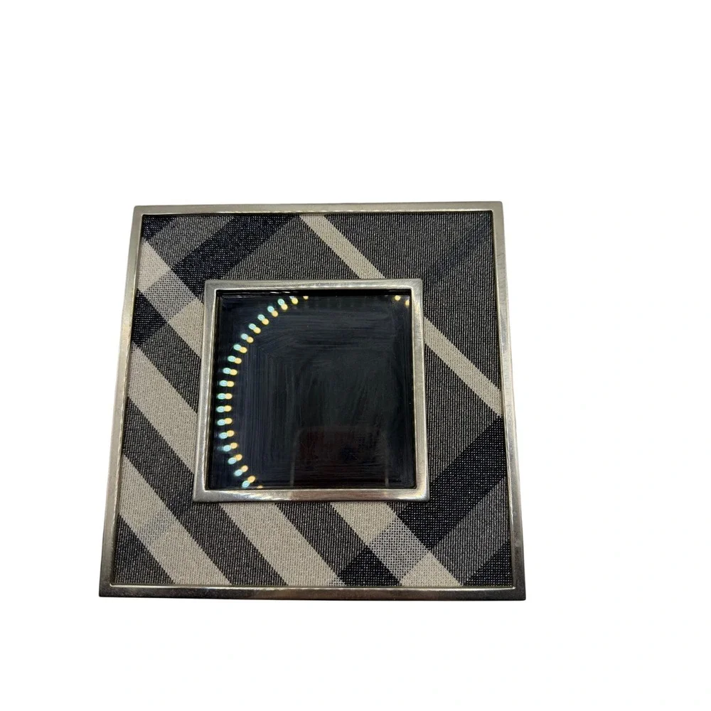 Burberry Prorsum Grey Check Square Picture Frame Silver Tone‎ Wood Back